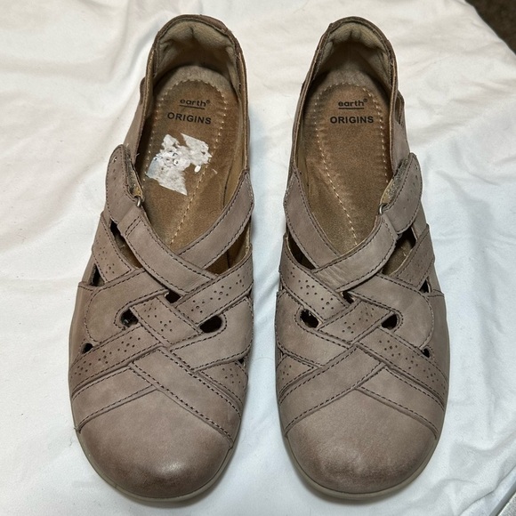 New Earth Origins taupe slip on shoes 9 Velcro strap loafer sandal brown tan W 9 - Picture 14 of 16